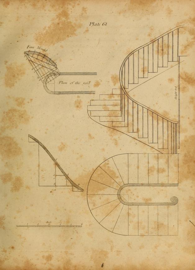 An old technical drawing of a staircase with annotation